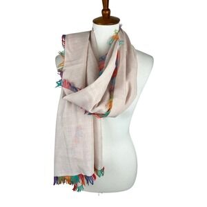 Boho Multicolor Fringe Scarf Lightweight Neutral Wrap Festival Travel From India